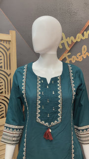 Women’s Peacock Blue Pure Cotton Short Kurti