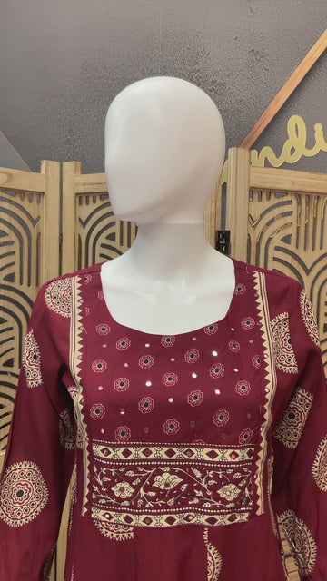 Maroon Anarkali long kurti