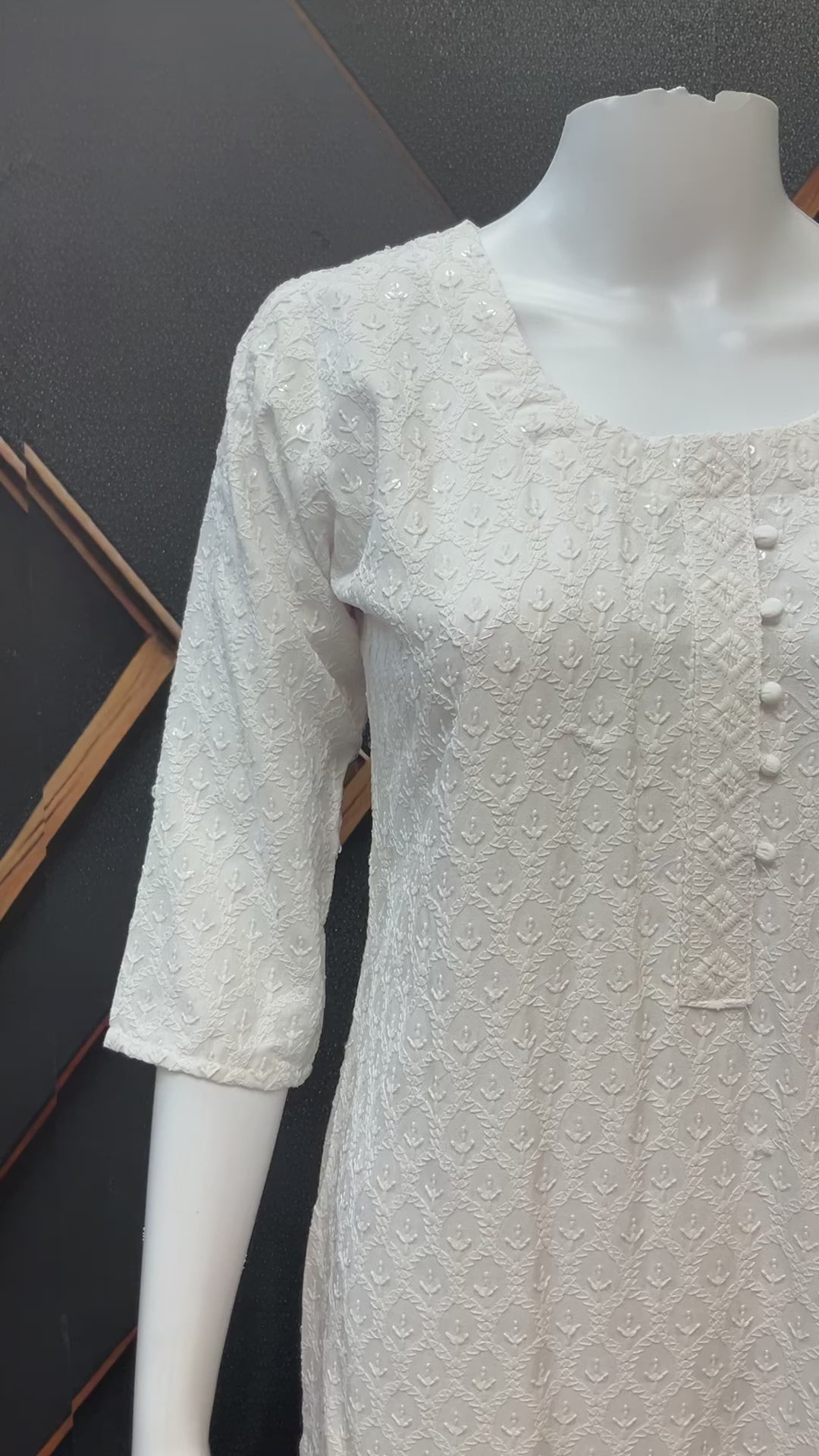 Soft Rayon White Chikankari Kurti with sequence