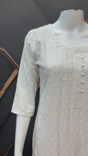 Soft Rayon White Chikankari Kurti with Sequin Short Kurti