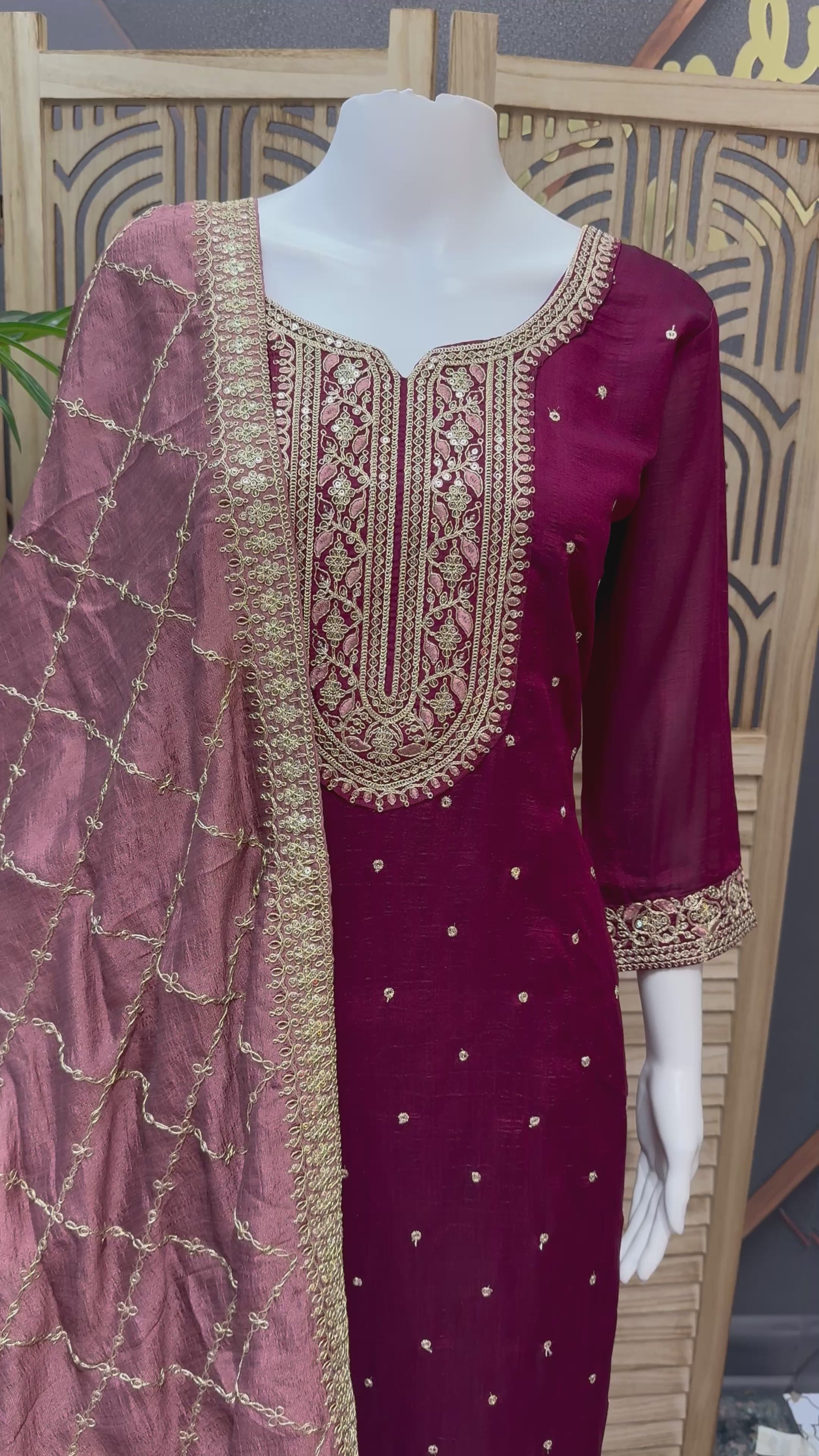 Wine Color - Party Wear Kurti set- Size 40