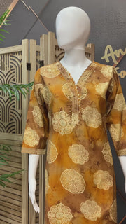 Women’s Mustard Yellow Pure Cotton Printed Kurti