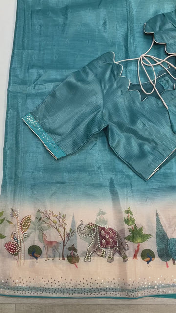 Blue Party wear saree with Stitched blouse