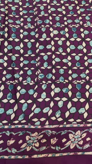 Wine Color Semi Modal Silk Ajrakh Saree with Block Prints - Traditional Handloom