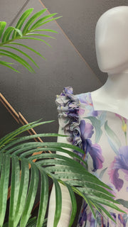 Purple White Floral Embellished Gown - Fits 38-44