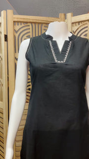 Pure cotton - Sleeveless Black Plain Kurti set
