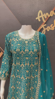 Rama Blue Party Wear Georgette Palazzo set