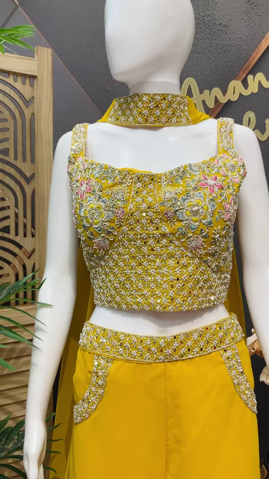 Yellow - Party Wear Crop Top - Sharara Set