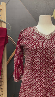 Maroon Party Wear Georgette Anarkali Kurti set