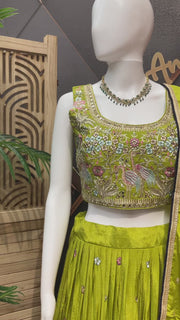 Women’s Lime Green Floral Embroidered Lehenga Choli with Dupatta