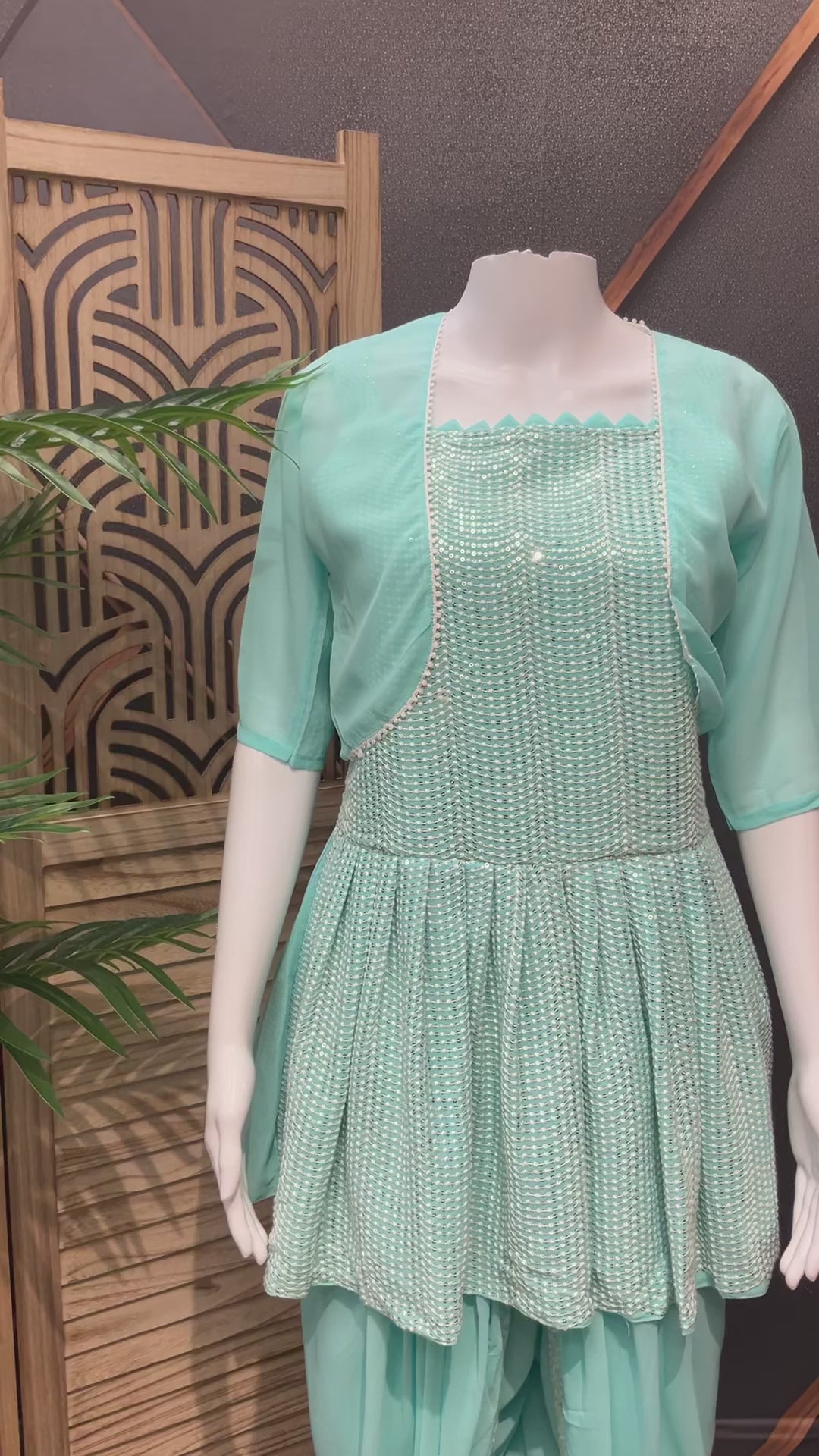 Teenage Girls Dhoti set with coat- Blue color