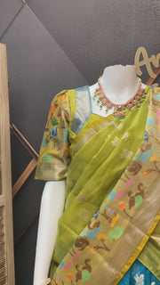 Green & Blue Silk Kota Half Saree set