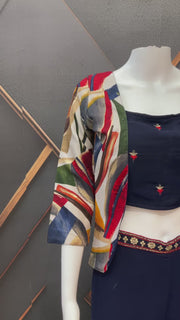 Navy Blue Crop Top with Vest Palazzo Set