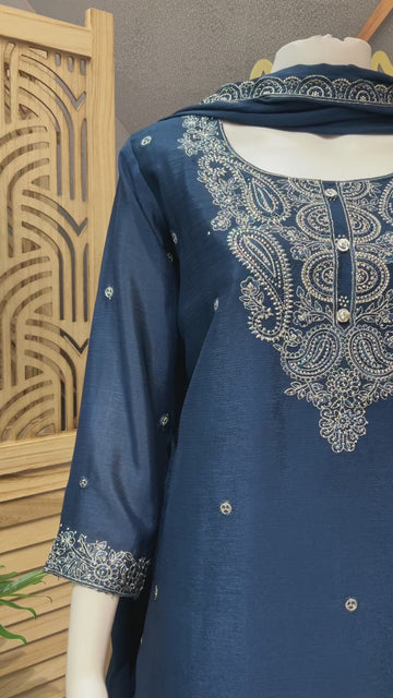 Size 44- Navy Blue Party Wear Palazzo set