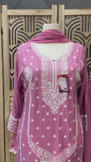 Plus size Pink Rayon Chikankari set