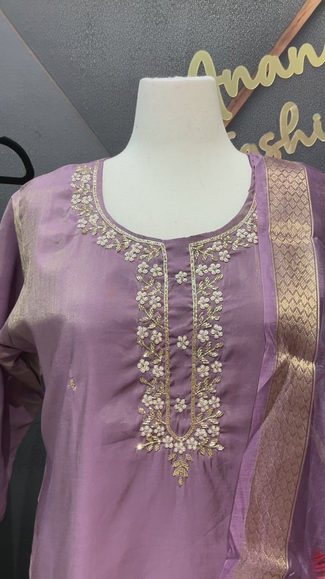 Plus Size - Lavender Shimmery Tissue Party Wear Kurti Set