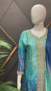 Blue Bandhini Chinon Material Palazzo Set