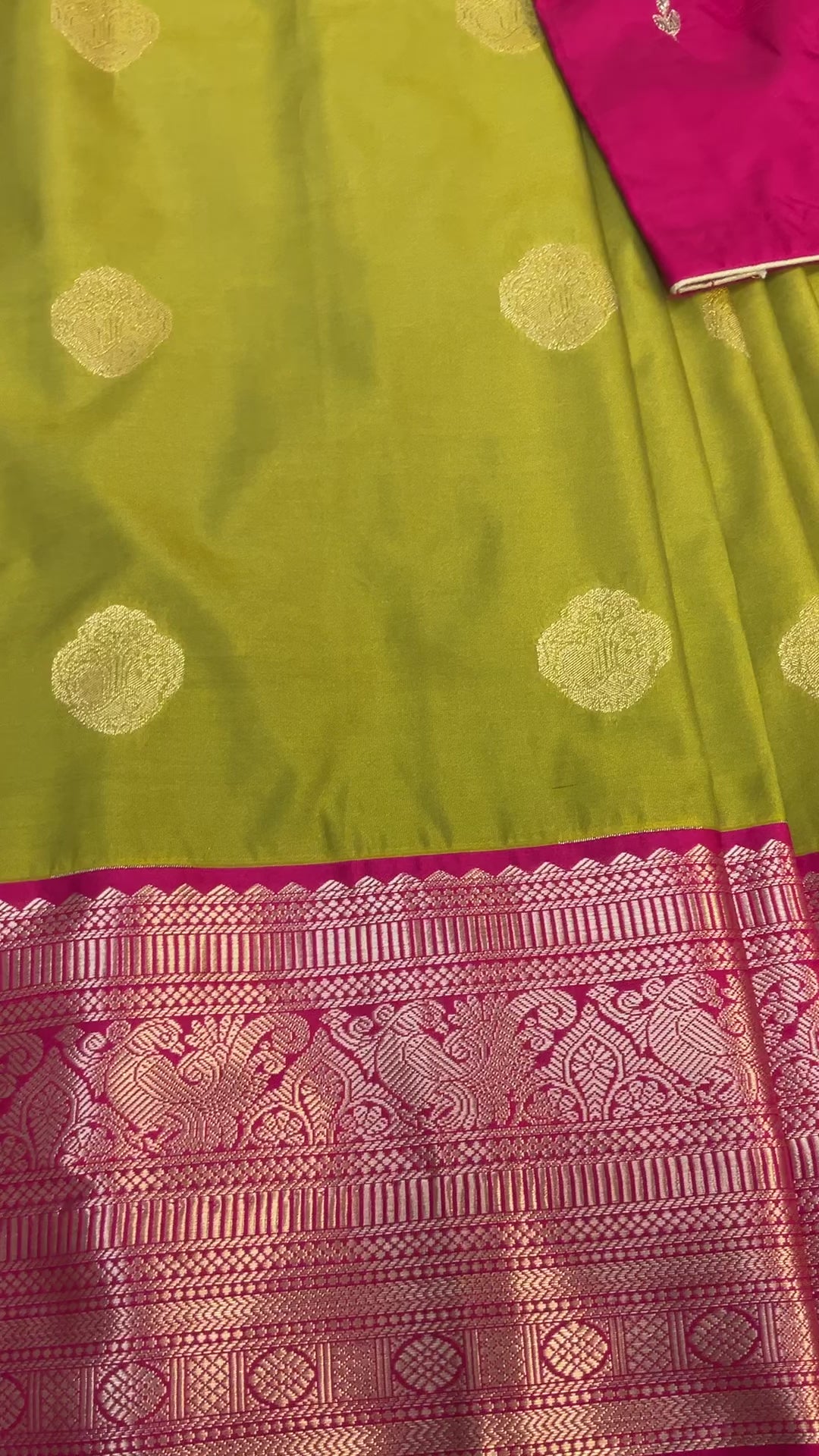 Mehandi green semi kanjeevaram Pattu/Silk saree with maggam work Stitched blouse- Fall Pico done