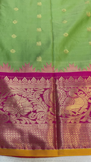 Green & Pink Combination Semi Gadwal Silk Saree with Stitched Blouse