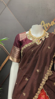 Rust Orange Benarasi Half Saree/ Lehenga set