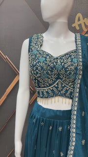 Teal Blue Party Wear Lehenga sets