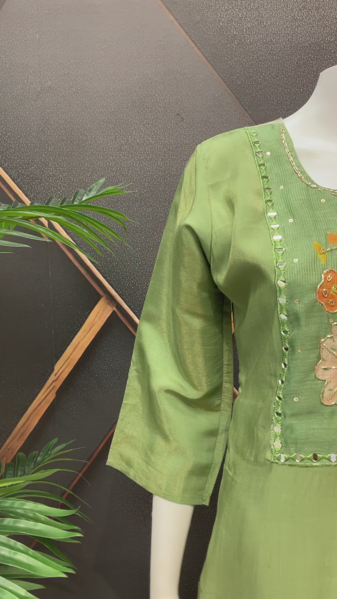 Green - Party Wear Tissue Kurti set