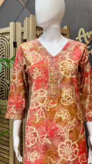 Women’s Peach Cotton Floral Kurti