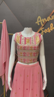 Teenage Girls Pink Georgette Lehenga Set