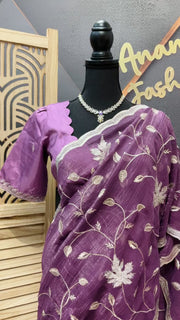 Cocktail Party wear light purple saree with Stitched blouse