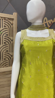Green Party Wear Sleeveless Palazzo set