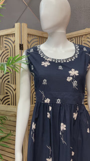 Navy Blue - Pure Cotton Long Kurti/Frock- Size 44