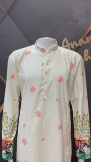 Half White Embroidery Mens kurta set