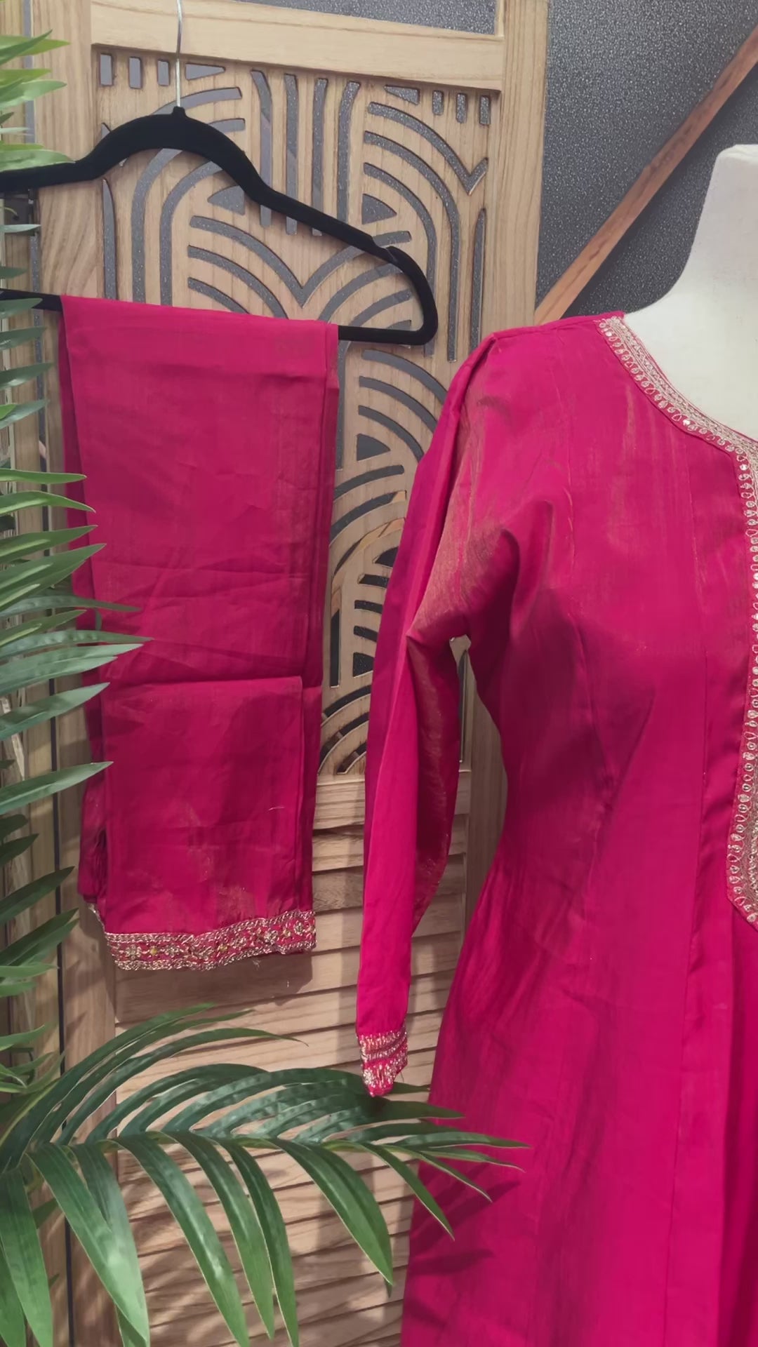 Size 46-Plus Size - Pink Shimmery Silk Anarkali Kurti set