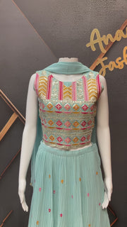 Teenage Girls Blue Georgette Lehenga Set