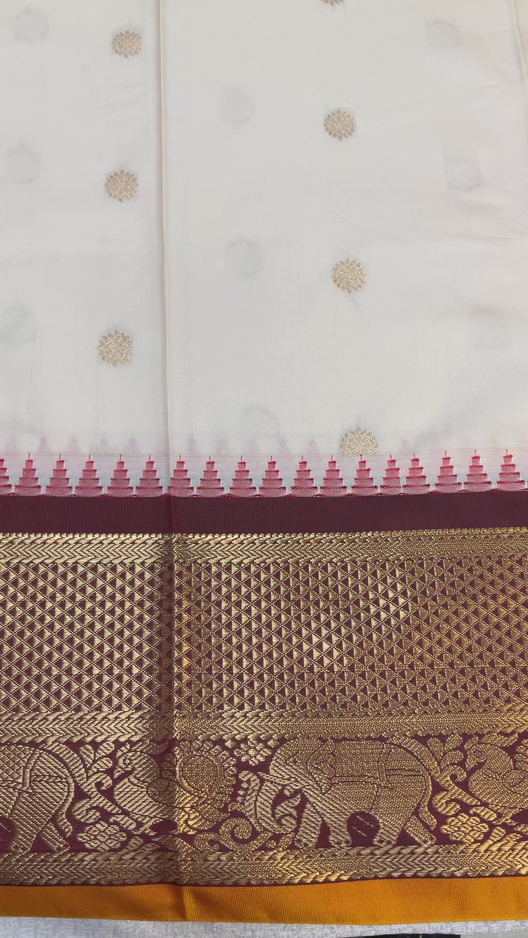 Half white/Cream color- Semi Gadwal Pattu Saree