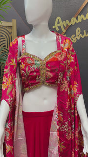 Pink Indo Western Sharara Set with Floral Shrug