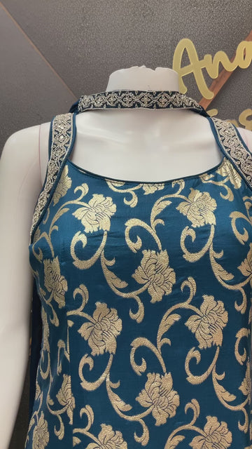 Semi Benarasi Satin Silk Sharara Set - Party Wear