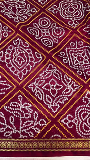 Bandhini Print Maroon Fall Pico Done Saree