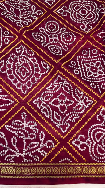 Bandhini print Maroon saree - fall pico done