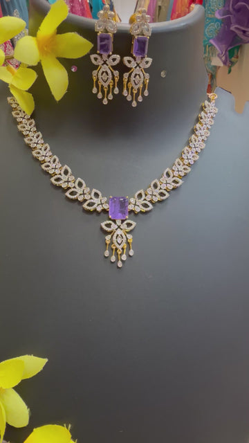 CZ Party Wear Necklace set with Purple Stone