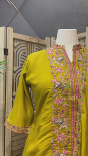 Plus Size Green Embroidered Silk Palazzo Set