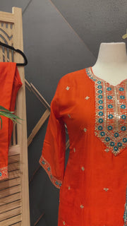 Orange Plus size Party Wear kurti set