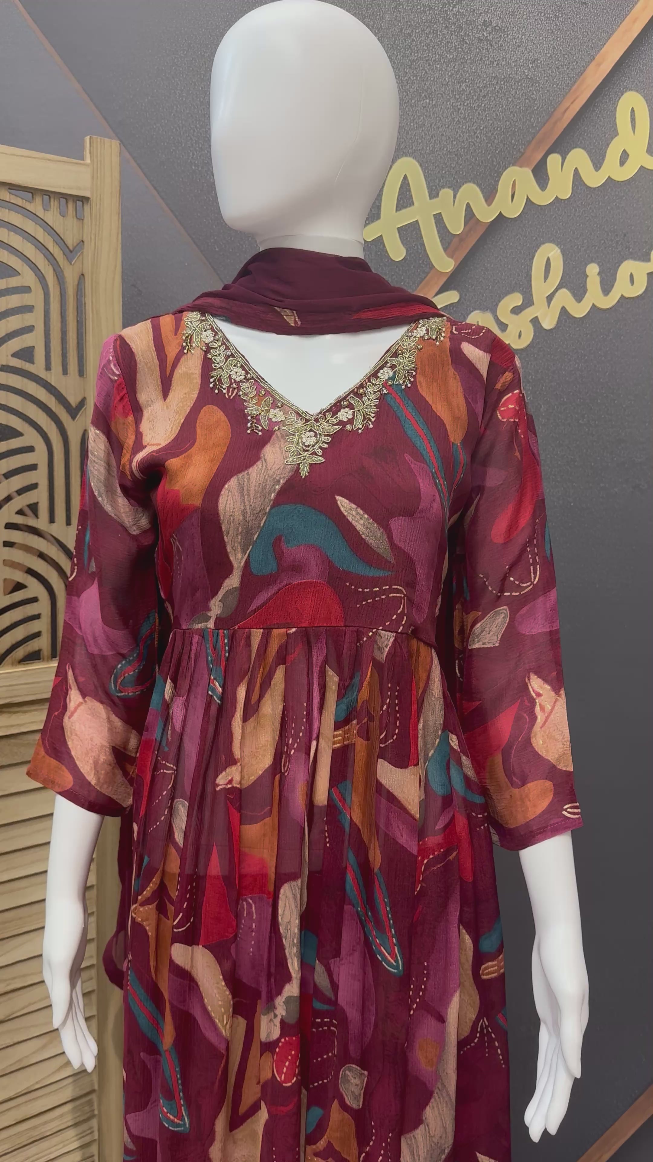 Maroon color - Chiffon Kurti set