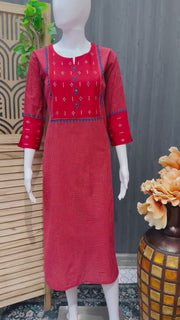 Women’s Maroon Khadi Cotton Checks Design Kurti