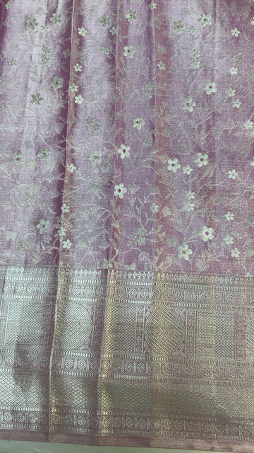 Pure Silk Pastel Colors Kanjeevaram Tissue Saree with Stitched Work Blouse