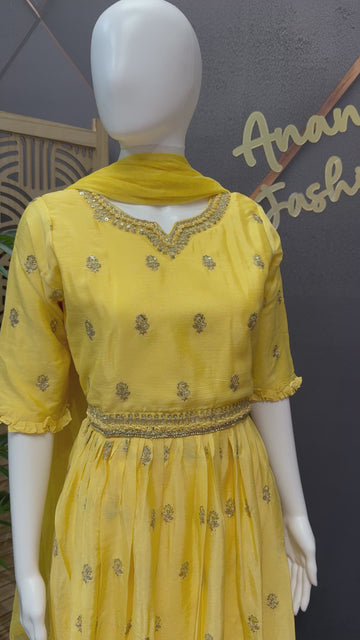 Teenage/Little Girls- Yellow Long Dress/Frock set