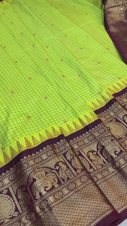 Semi Gadwal Green Checks Saree with Stitched Blouse