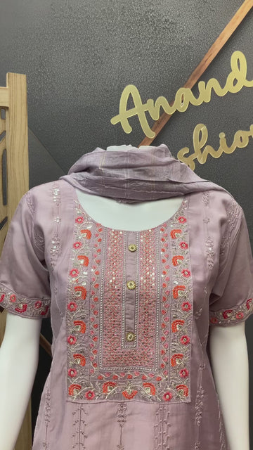 Lavender Kurti set with Work