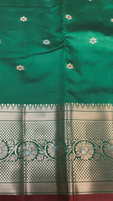 Green Semi Benarasi Silk Saree