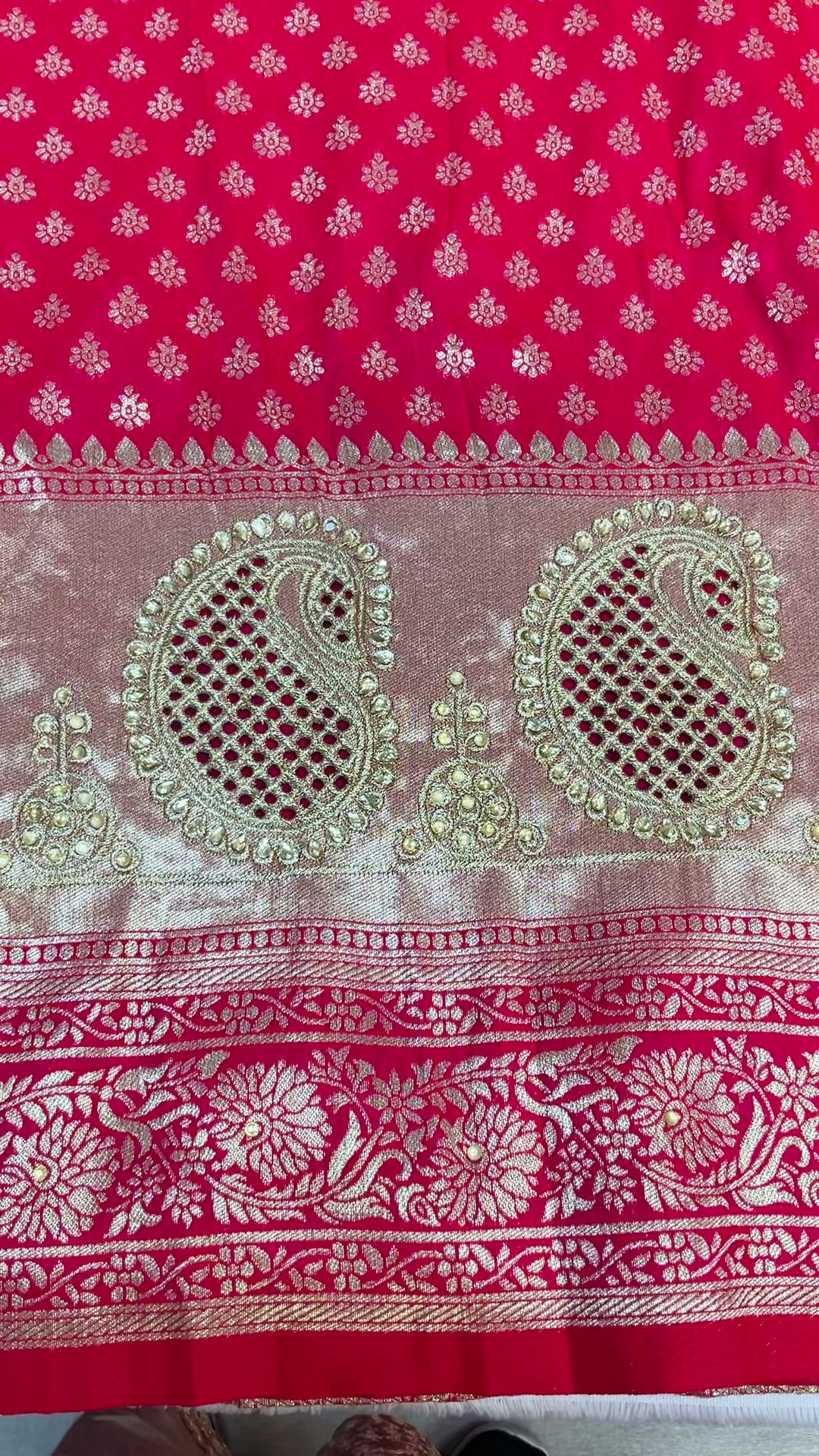 Pink Benarasi Silk Saree with Cut work Mango Design